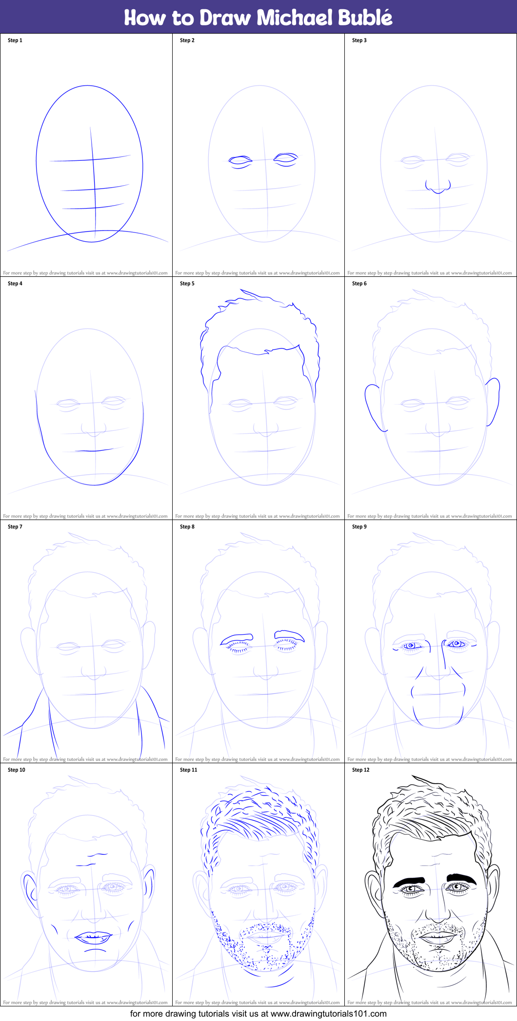 How to Draw Michael Bublé Printable Step by Step