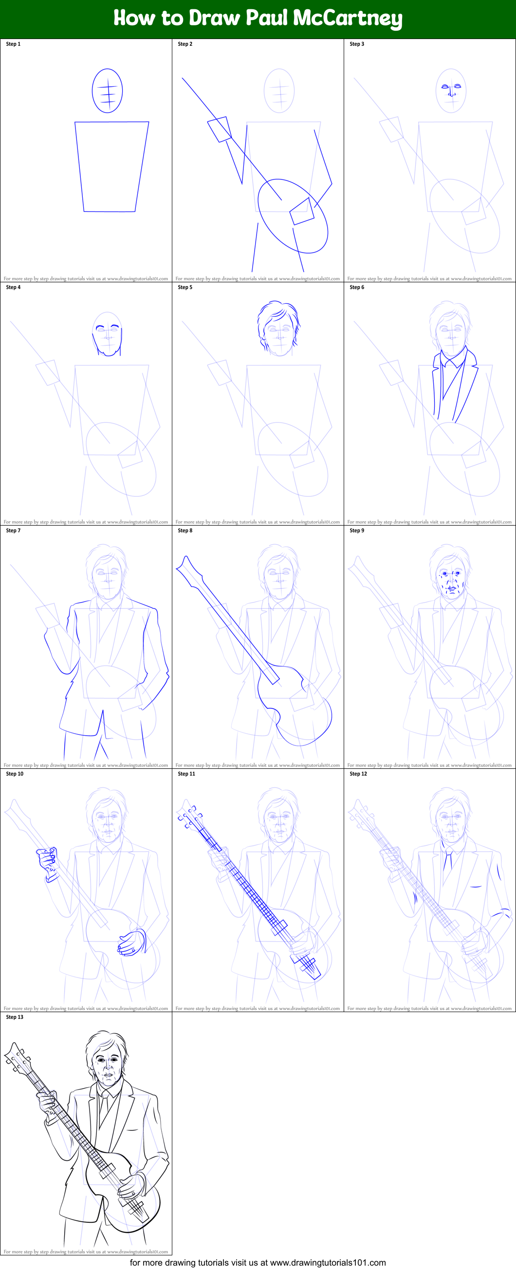 How to Draw Paul McCartney Printable Step by Step