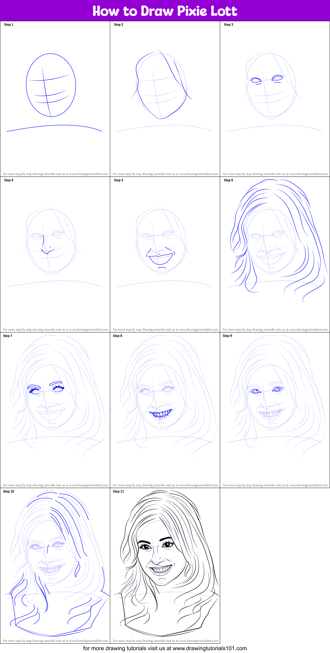 How to Draw Pixie Lott Printable Step by Step