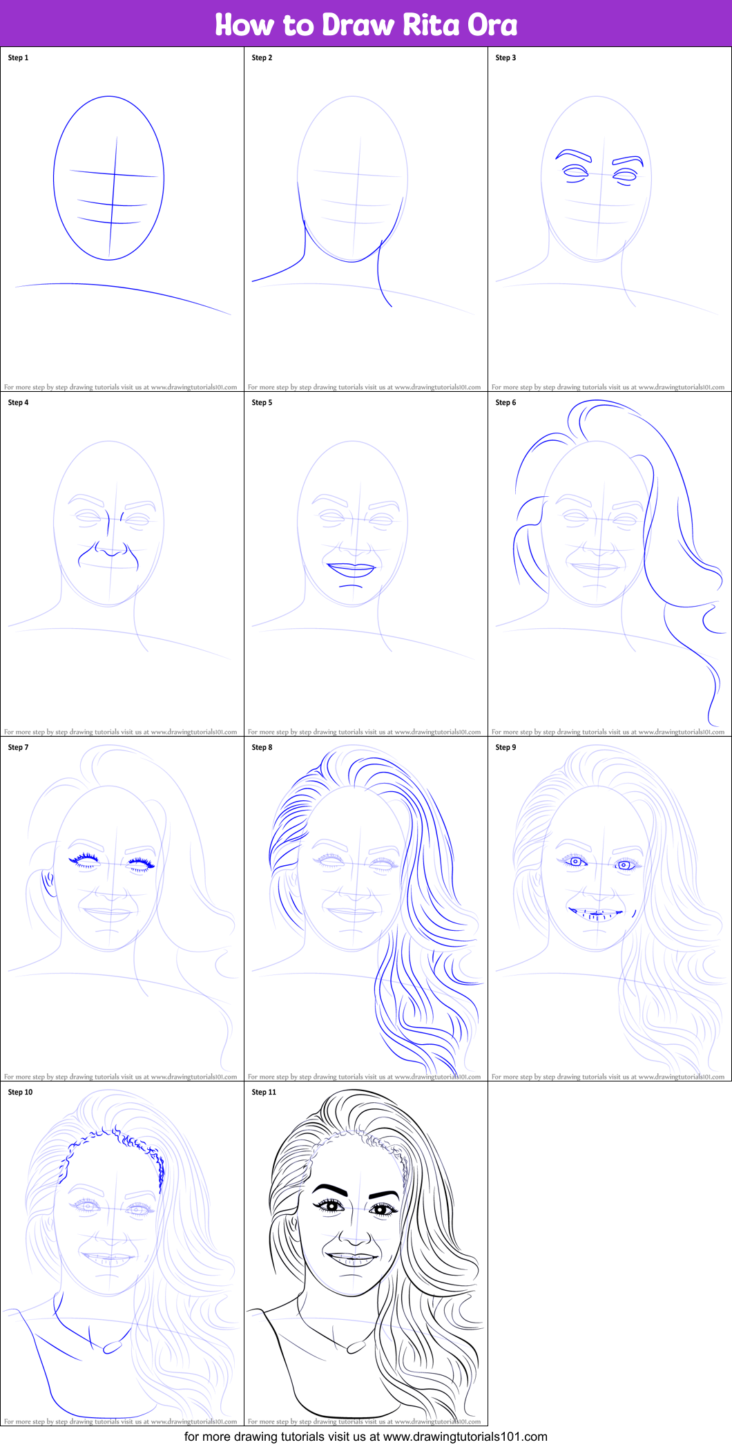How to Draw Rita Ora Printable Step by Step