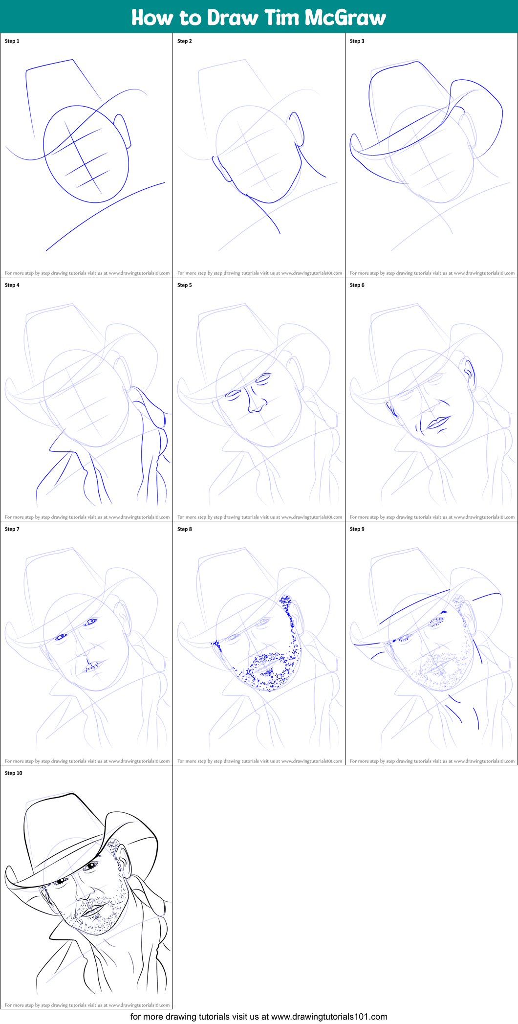 How to Draw Tim McGraw Printable Step by Step