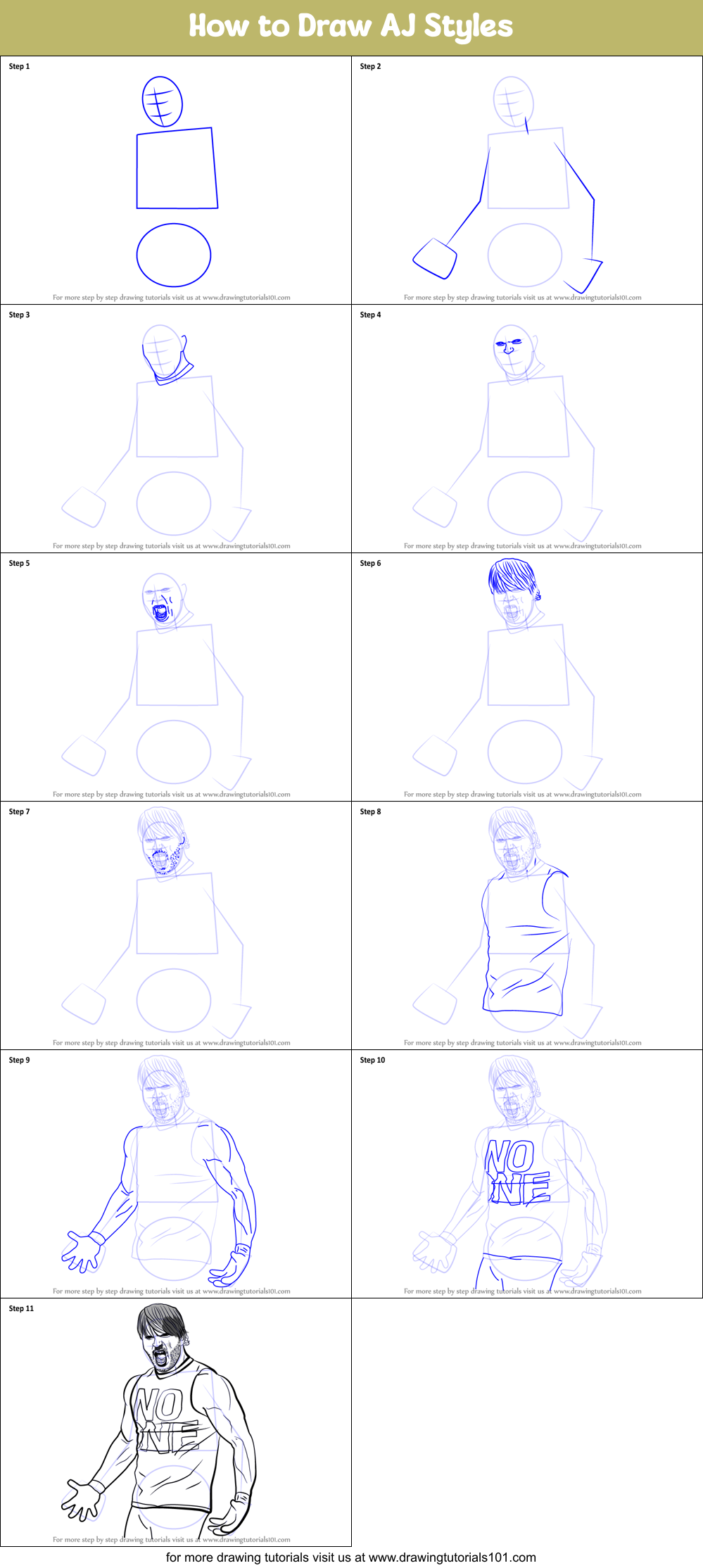 How to Draw AJ Styles Printable Step by Step
