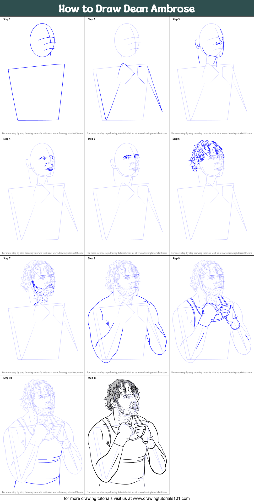 How to Draw Dean Ambrose Printable Step by Step