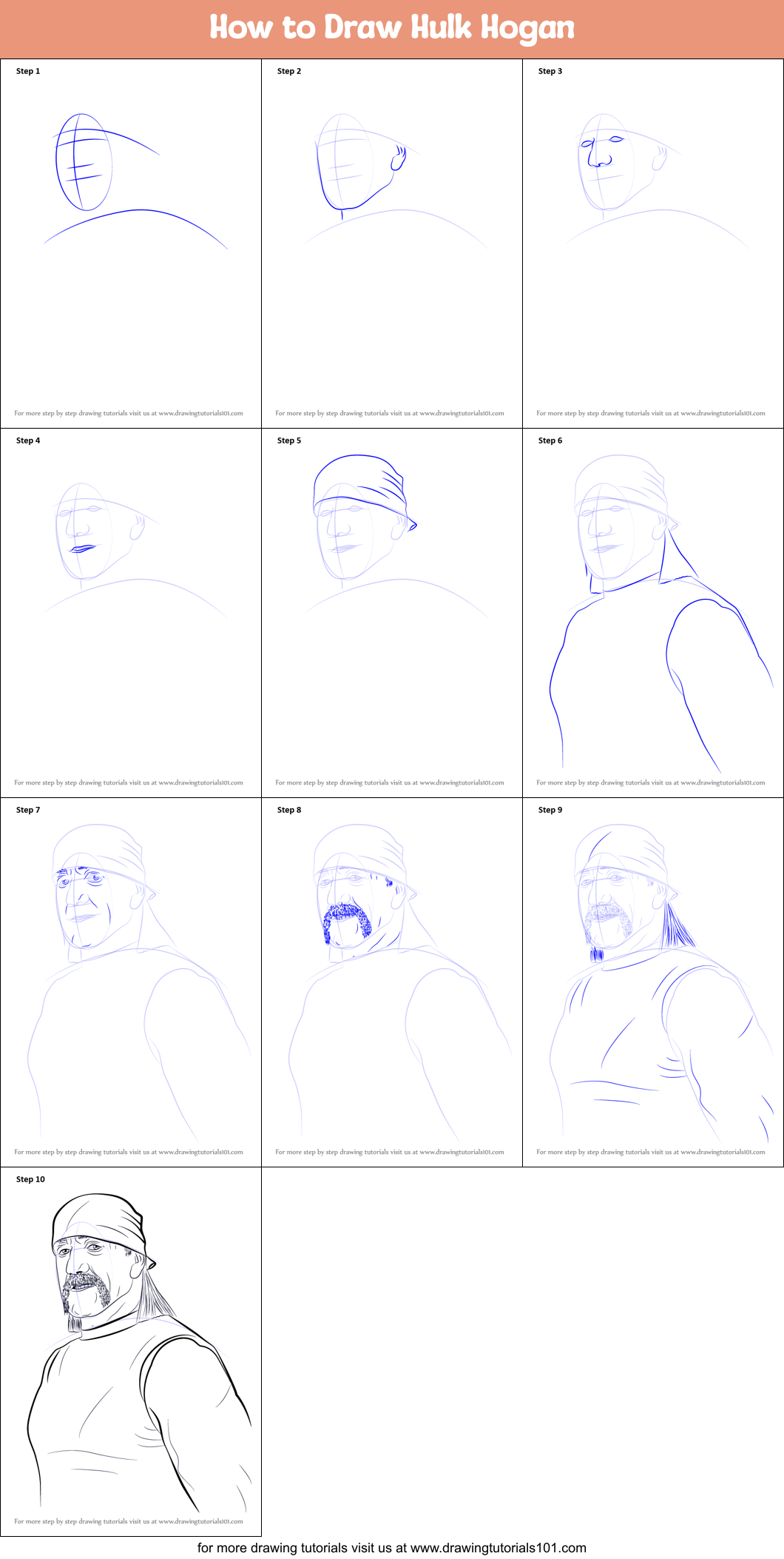 How to Draw Hulk Hogan Printable Step by Step
