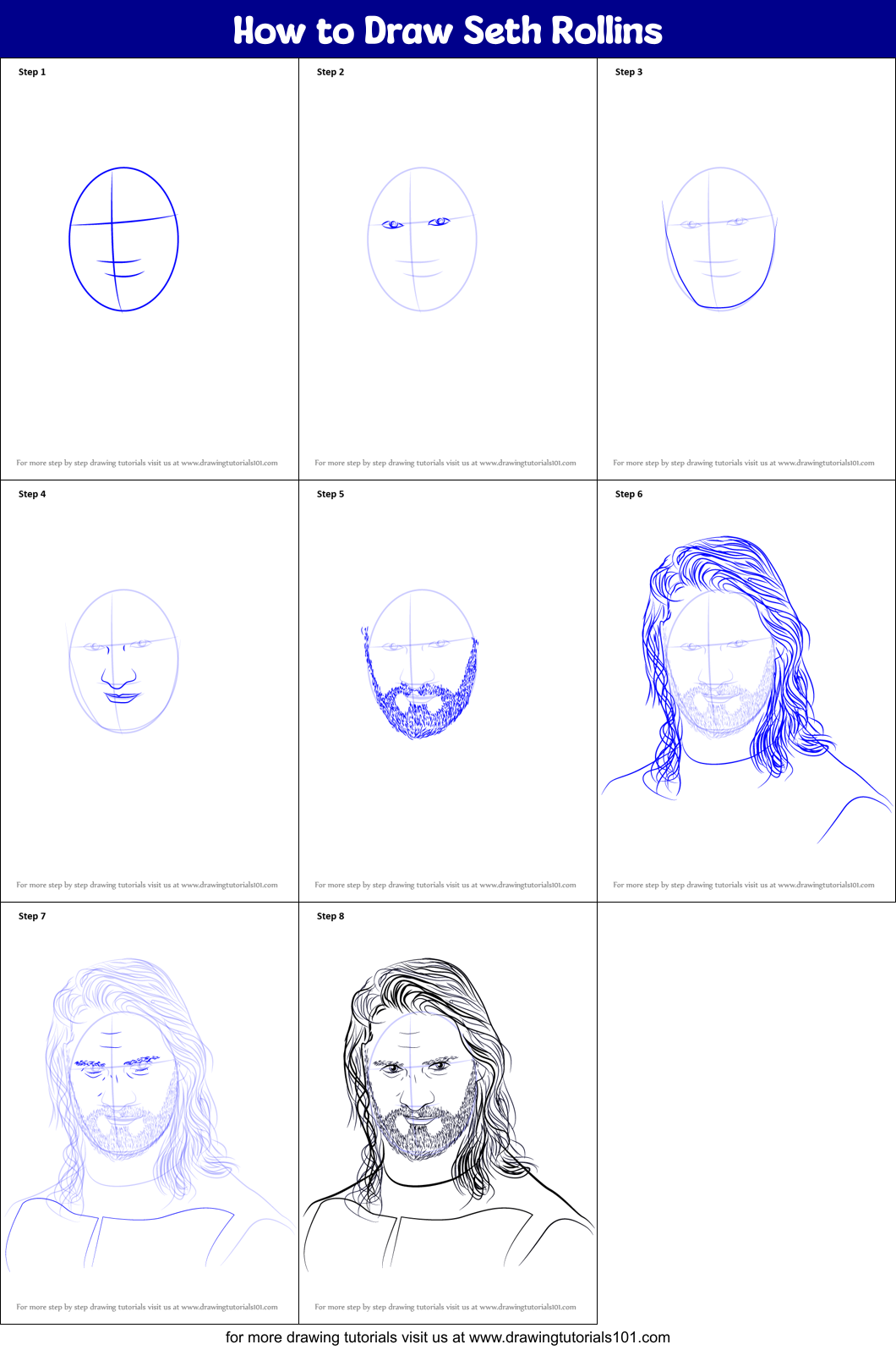 How to Draw Seth Rollins Printable Step by Step