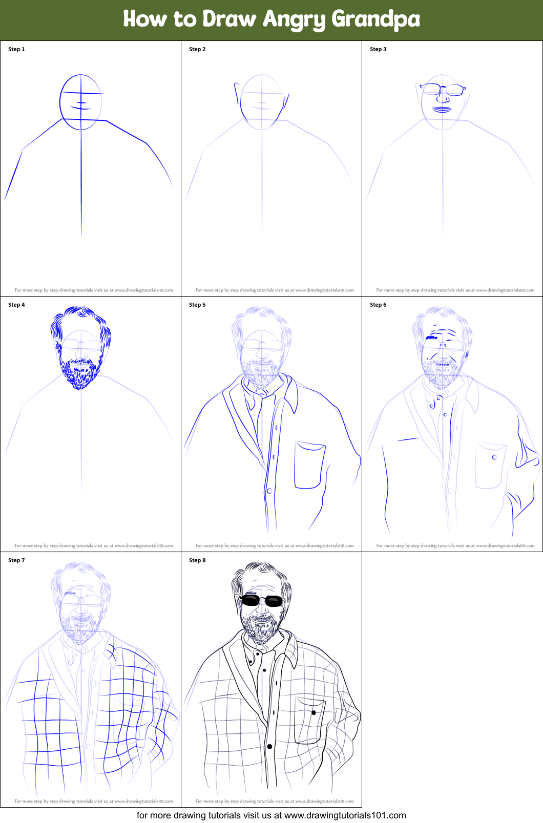 How to Draw Angry Grandpa Printable Step by Step