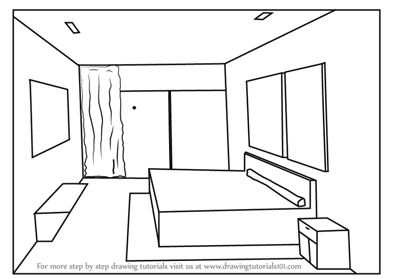 Linear Perspective Drawing Lesson Series 6 of 6  One Point Perspective  Room Drawing  Draw Backgrounds  My Drawing Tutorials