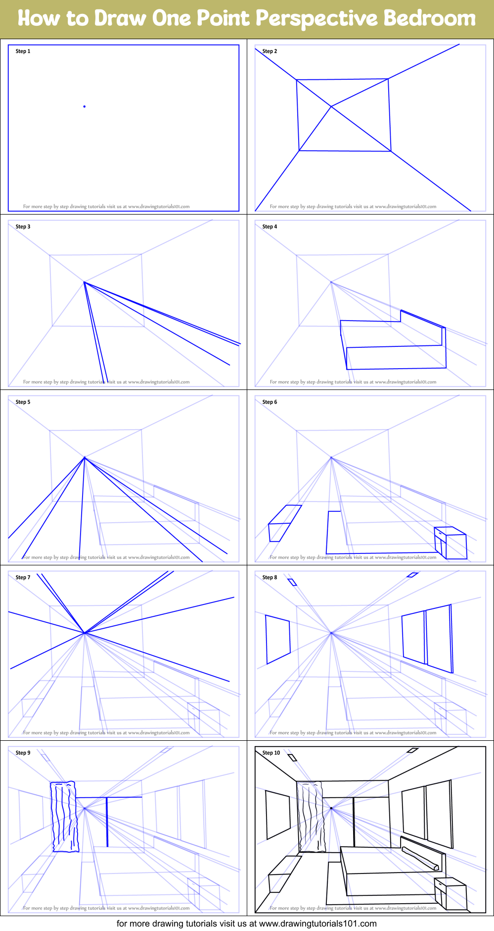 How To Draw One Point Perspective Bedroom One Point Perspective Step