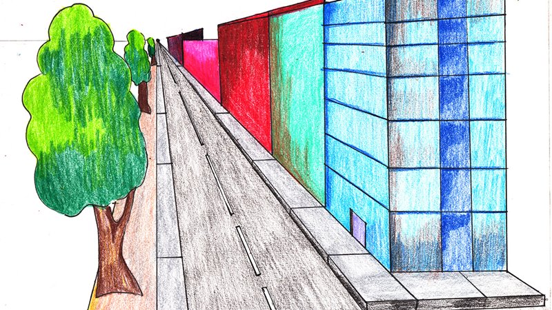 One Point Perspective Drawing With Color