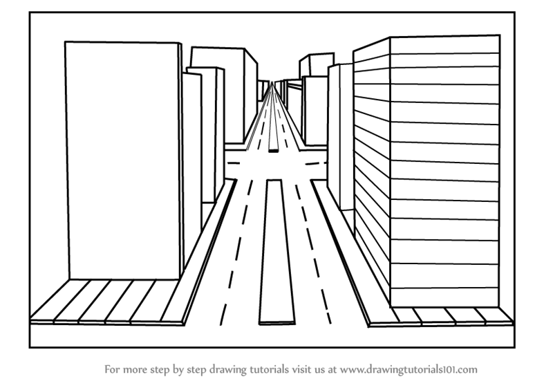 Learn How To Draw One Point Perspective City One Point Perspective Step By Step Drawing Tutorials