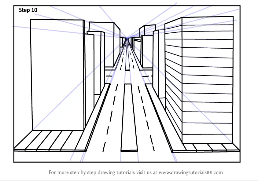 Learn How To Draw One Point Perspective City One Point Perspective Step By Step Drawing Tutorials