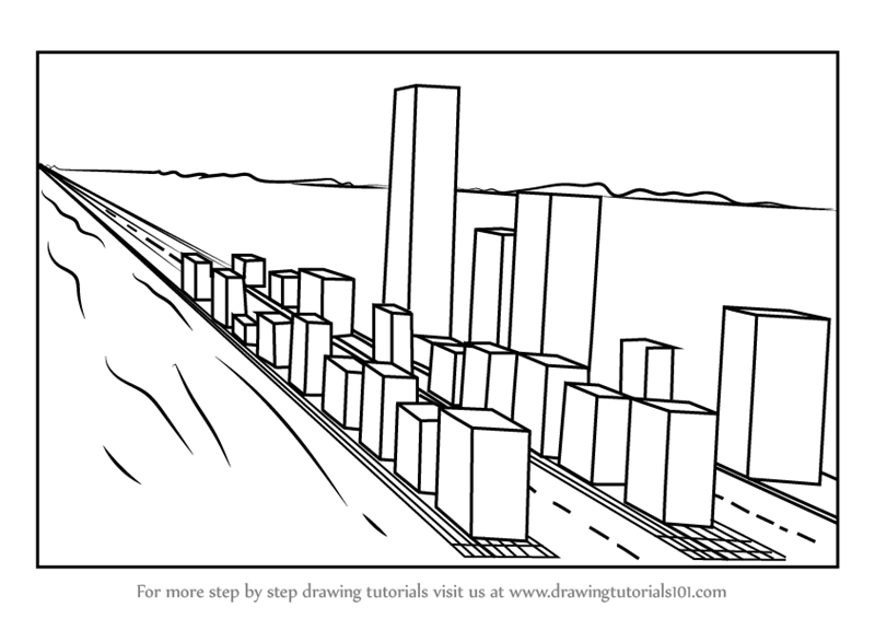 Learn How To Draw One Point Perspective Cityscape One Point