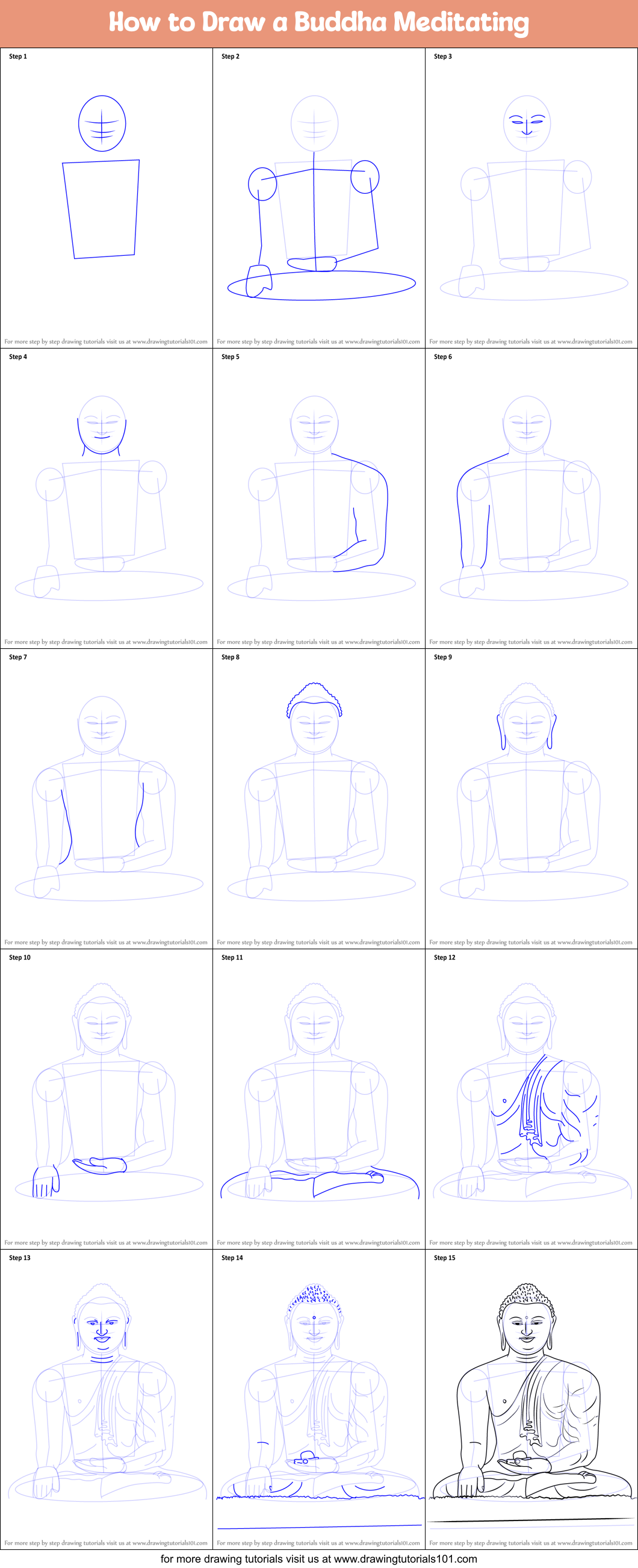 How to Draw a Buddha Meditating Printable Step by Step