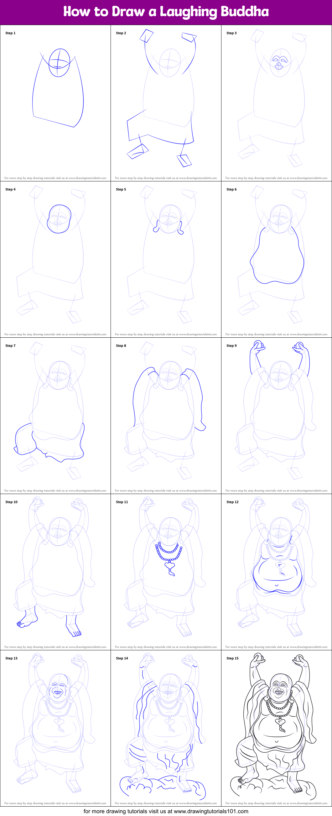 How to Draw a Laughing Buddha Printable Step by Step