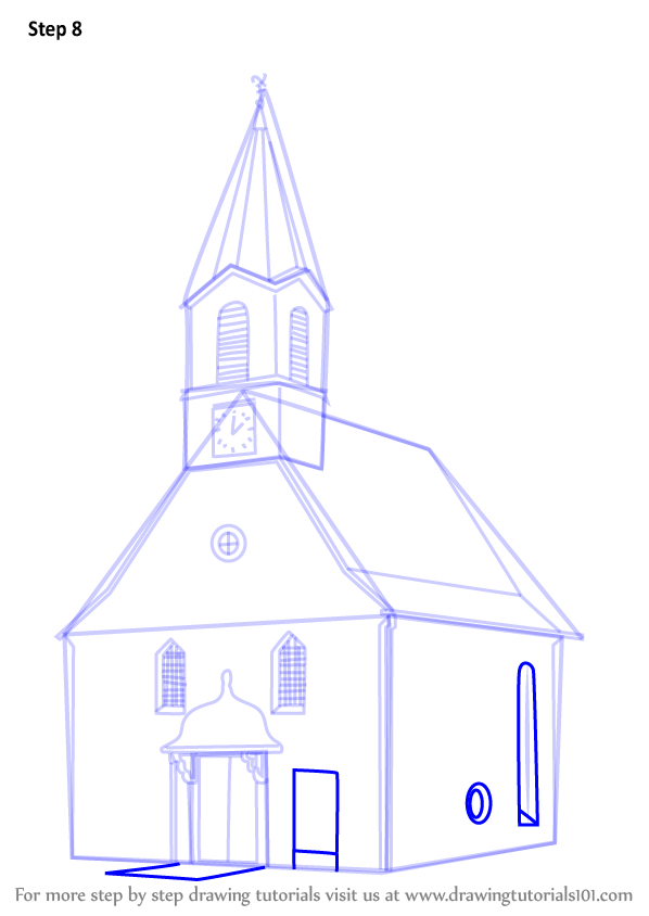 Learn How to Draw a Church Building (Christianity) Step by Step