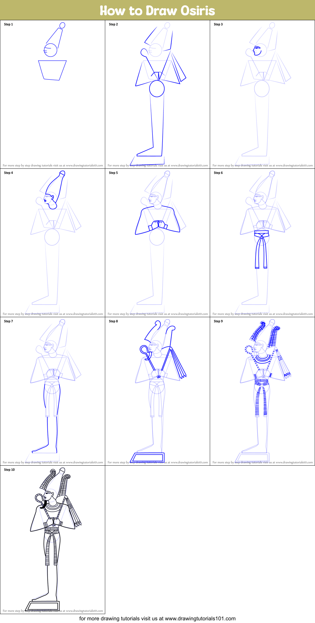 How to Draw Osiris printable step by step drawing sheet