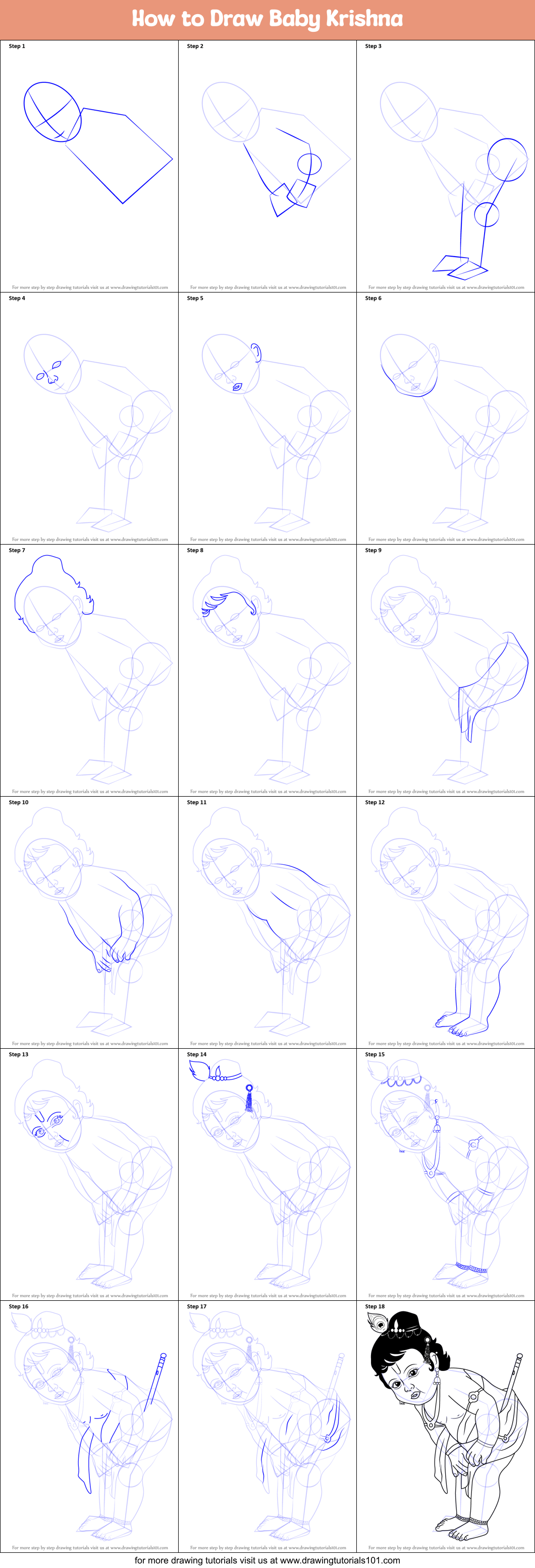 How to Draw Baby Krishna Printable Step by Step