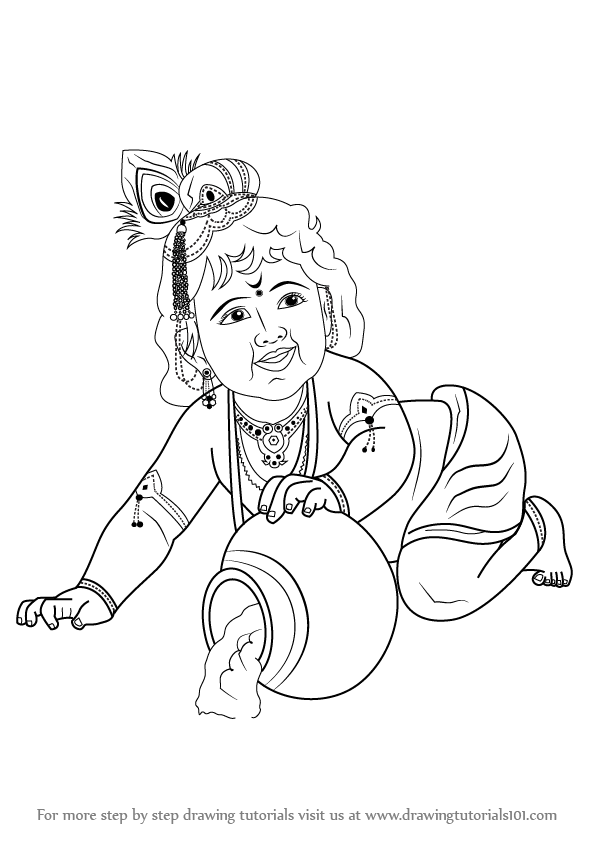 How to Draw Baby Lord Krishna (Hinduism) Step by Step |  DrawingTutorials101.com