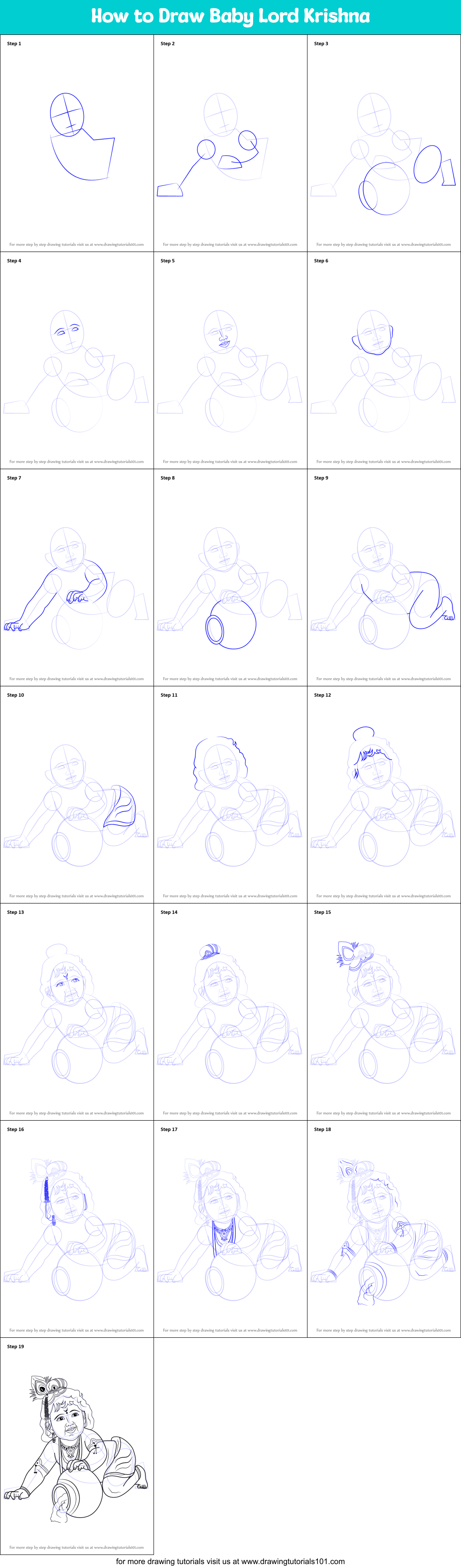 How to Draw Baby Lord Krishna Printable Step by Step