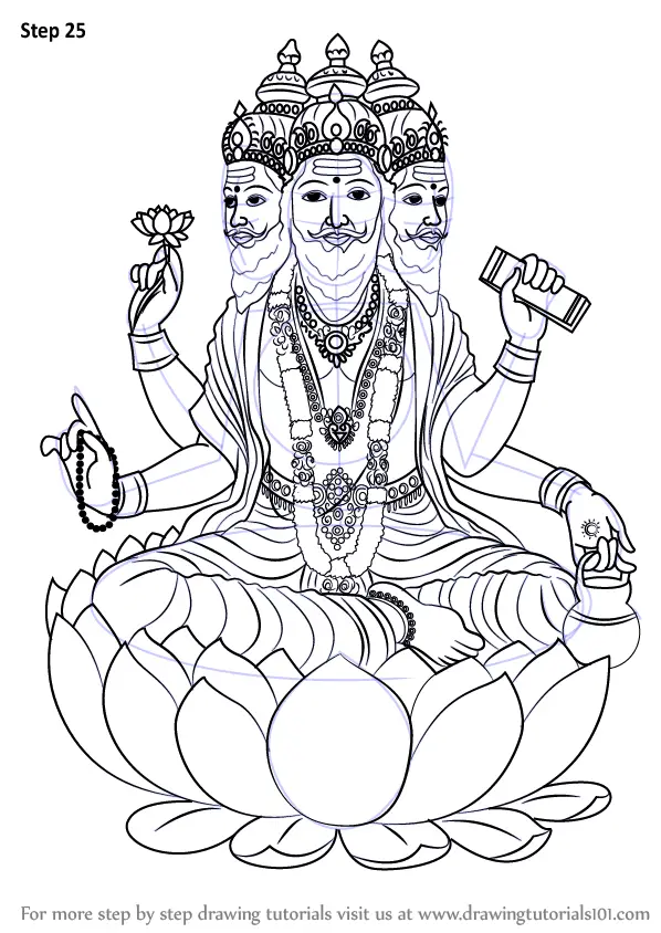 Learn How to Draw Brahma (Hinduism) Step by Step : Drawing Tutorials
