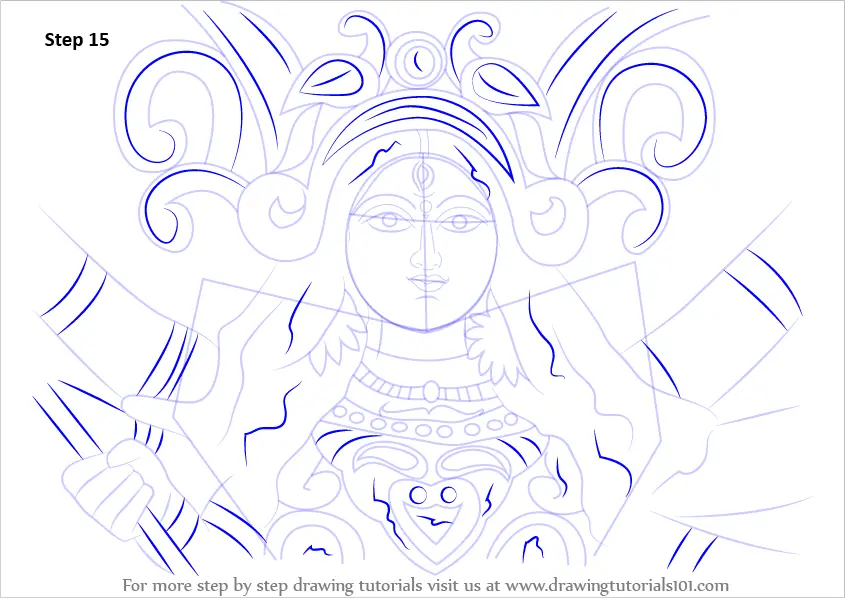 Learn How to Draw Durga Devi Face (Hinduism) Step by Step : Drawing