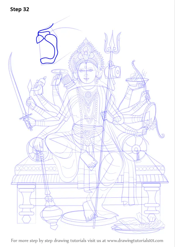 Sketch of goddess durga matha or chamundi closeup face editable posters for  the wall • posters religion, art, devi | myloview.com
