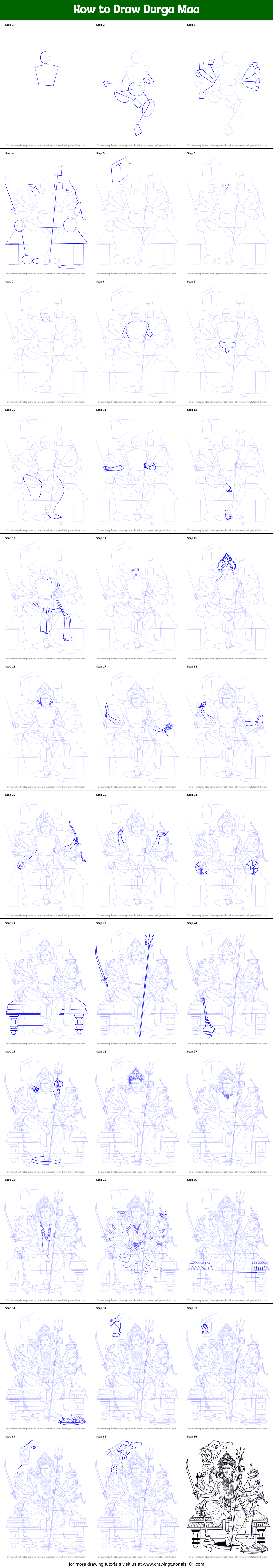 How to Draw Durga Maa Printable Step by Step