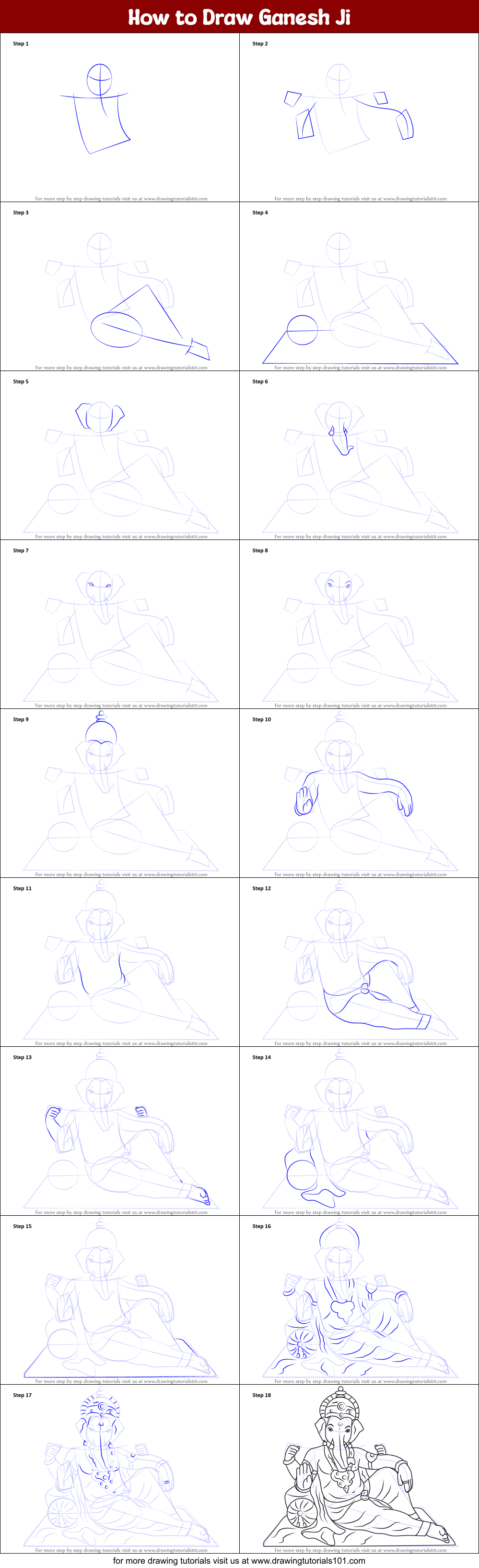 How to Draw Ganesh Ji Printable Step by Step