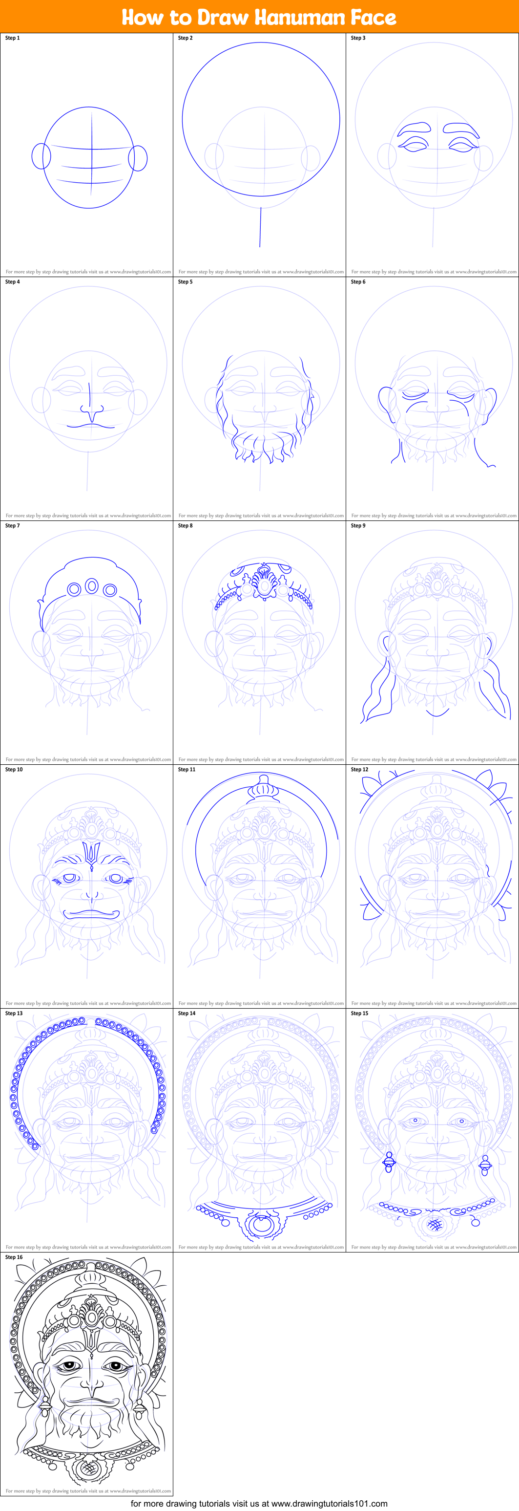 How to Draw Hanuman Face Printable Step by Step