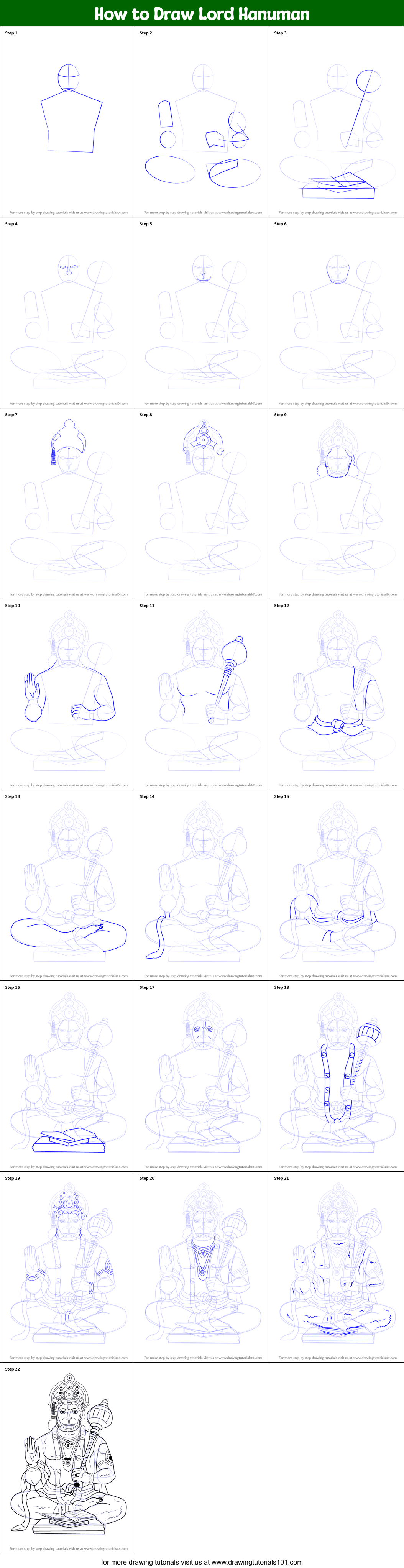 How to Draw Lord Hanuman Printable Step by Step