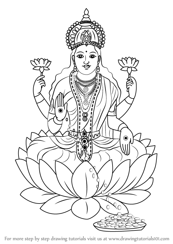 Learn How to Draw Lakshmi Mata (Hinduism) Step by Step : Drawing Tutorials