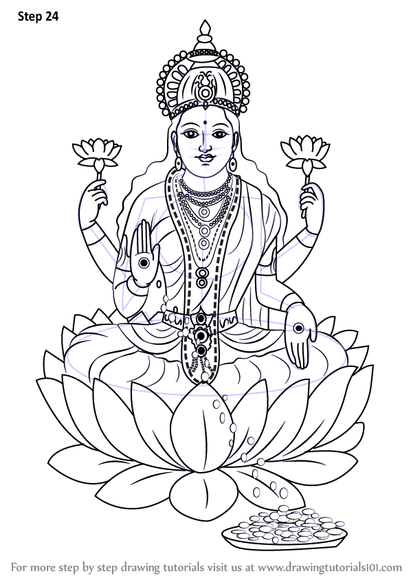 How to Draw Lakshmi Mata (Hinduism) Step by Step