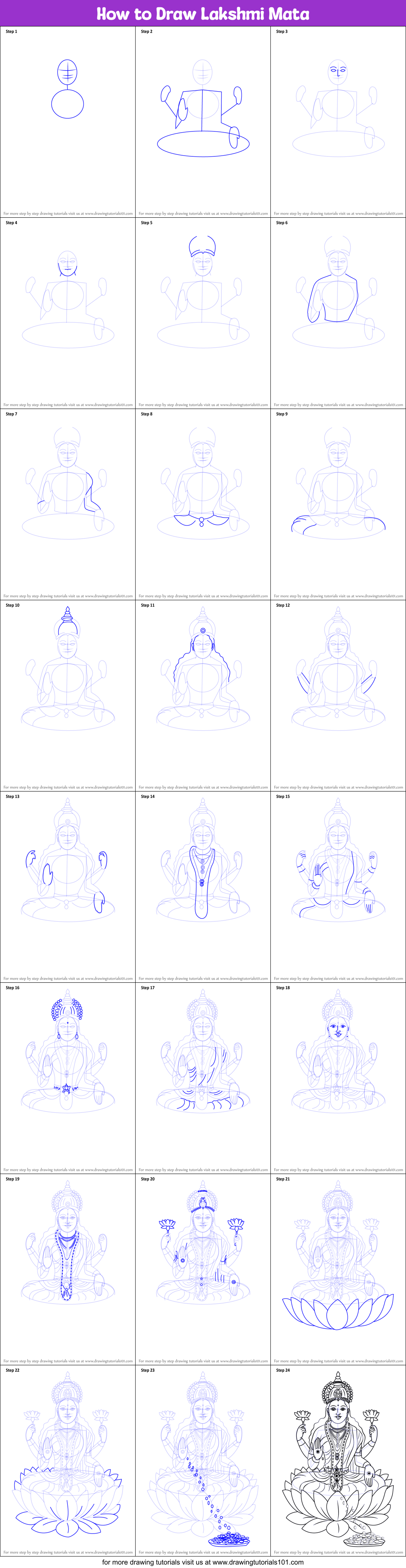 How to Draw Lakshmi Mata Printable Step by Step