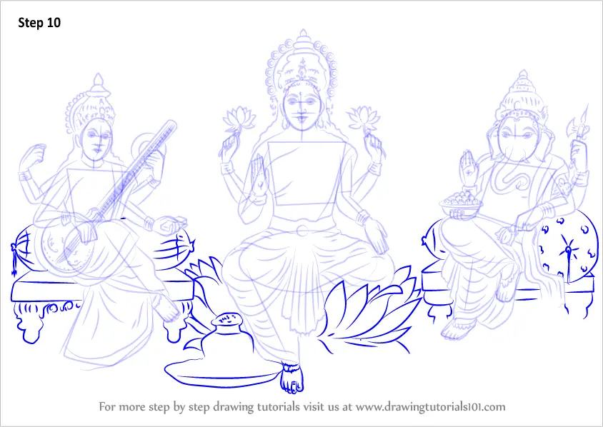 Learn How to Draw Laxmi Ganesh Saraswati (Hinduism) Step by Step