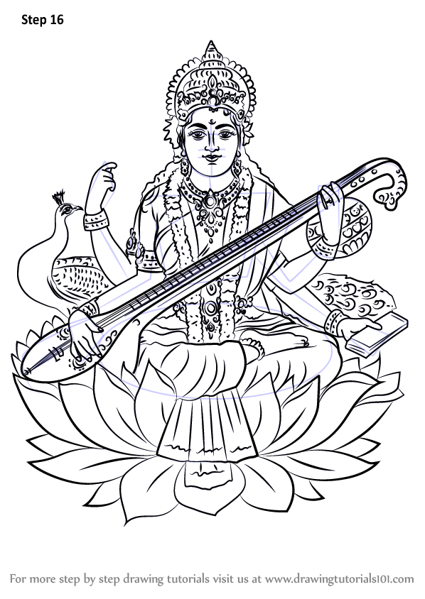 Learn How to Draw Saraswati (Hinduism) Step by Step : Drawing Tutorials