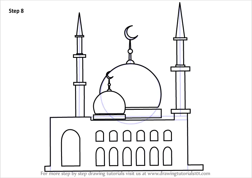 Step by Step How to Draw a Mosque : DrawingTutorials101.com