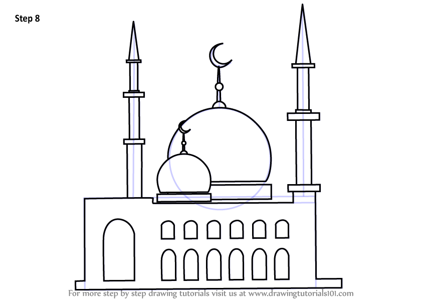 Step by Step How to Draw a Mosque : DrawingTutorials101.com