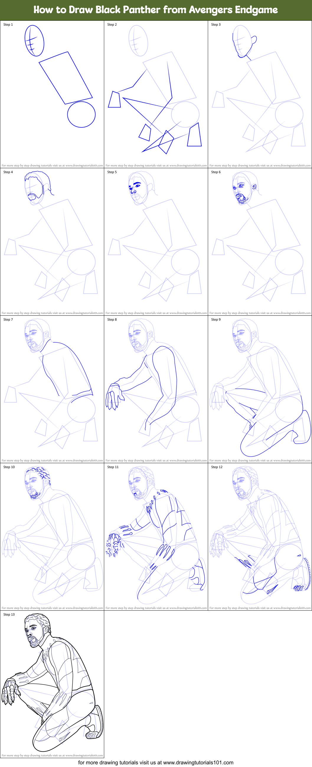How to Draw Black Panther from Avengers Endgame Printable Step by Step
