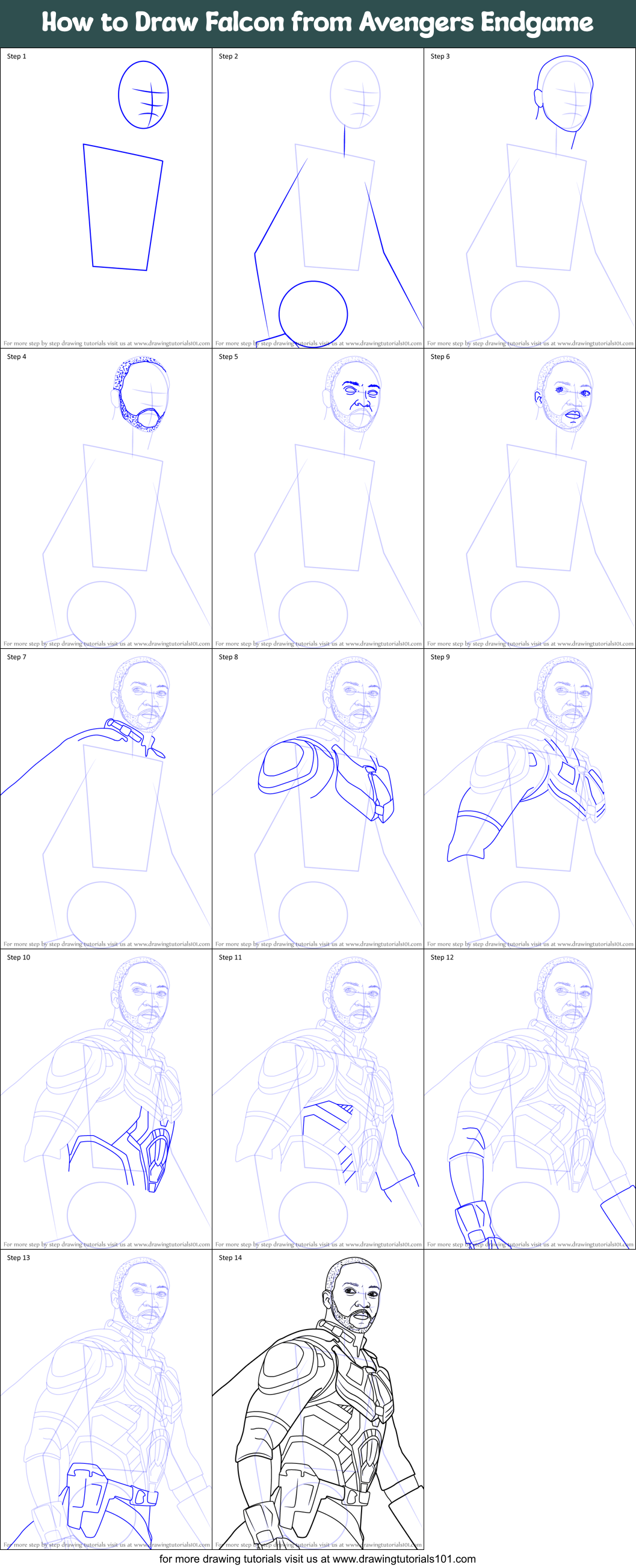 Download How to Draw Falcon from Avengers Endgame printable step by ...