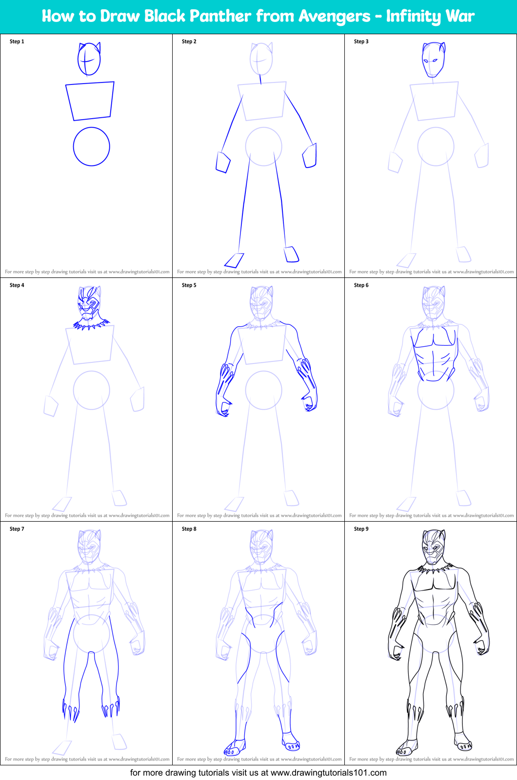 How to Draw Black Panther from Avengers - Infinity War Printable Step by Step