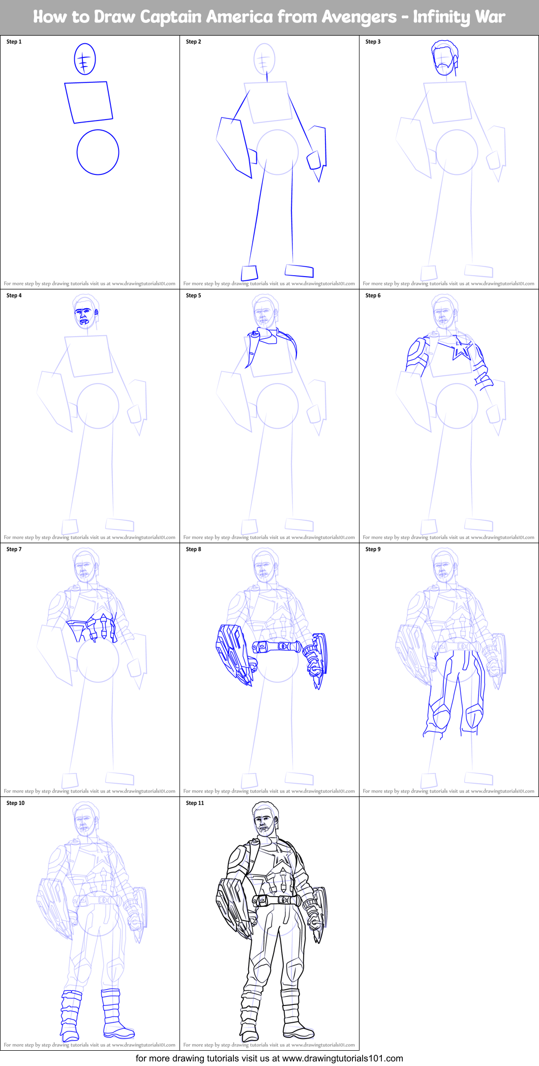 How to Draw Captain America from Avengers - Infinity War Printable Step by Step