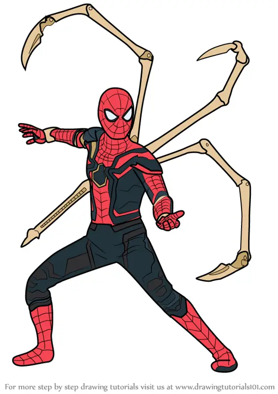 spider iron draw avengers infinity war drawing spiderman step man drawings marvel drawingtutorials101 gauntlet tutorials clipartmag comics