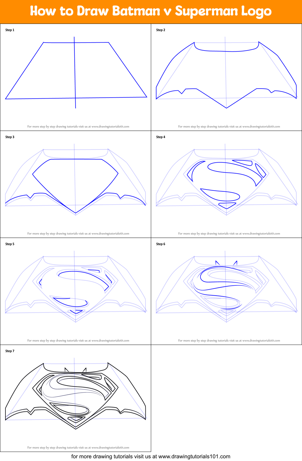 How to Draw Batman v Superman Logo Printable Step by Step