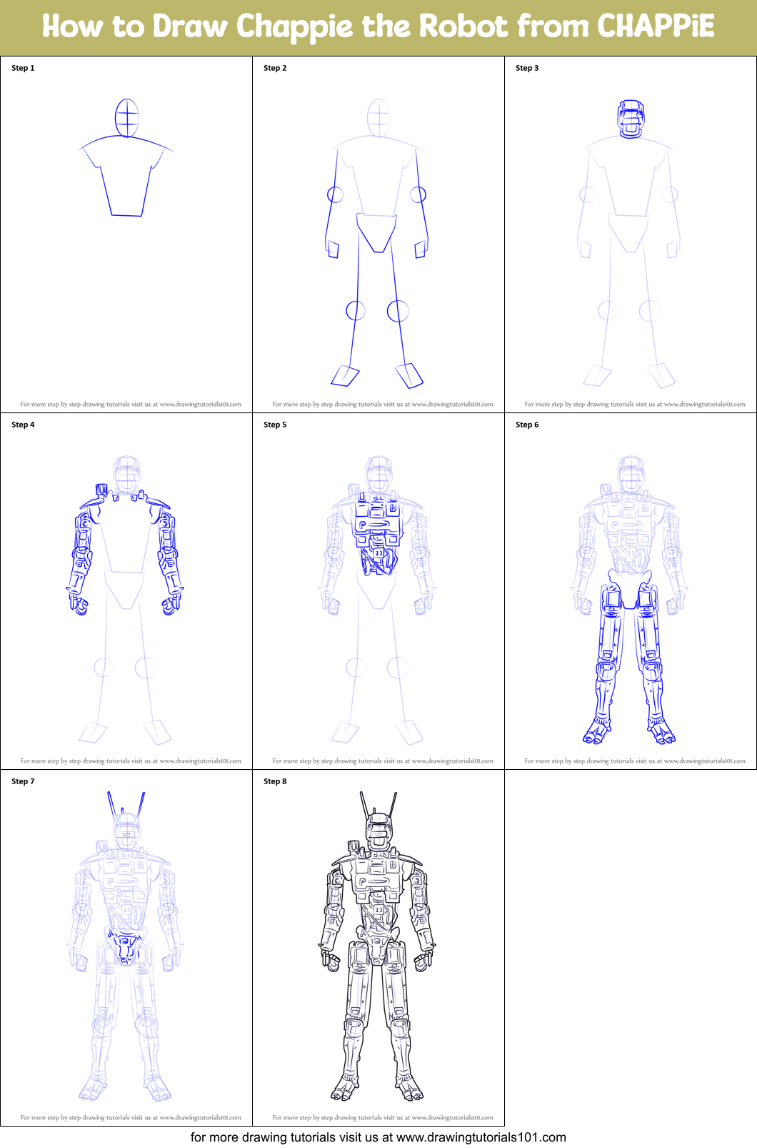 How to Draw Chappie the Robot from CHAPPiE Printable Step by Step