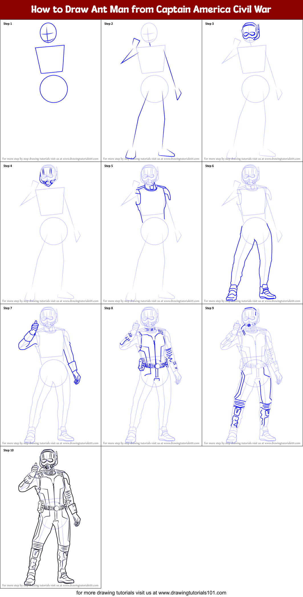 How to Draw Ant Man from Captain America Civil War Printable Step by Step