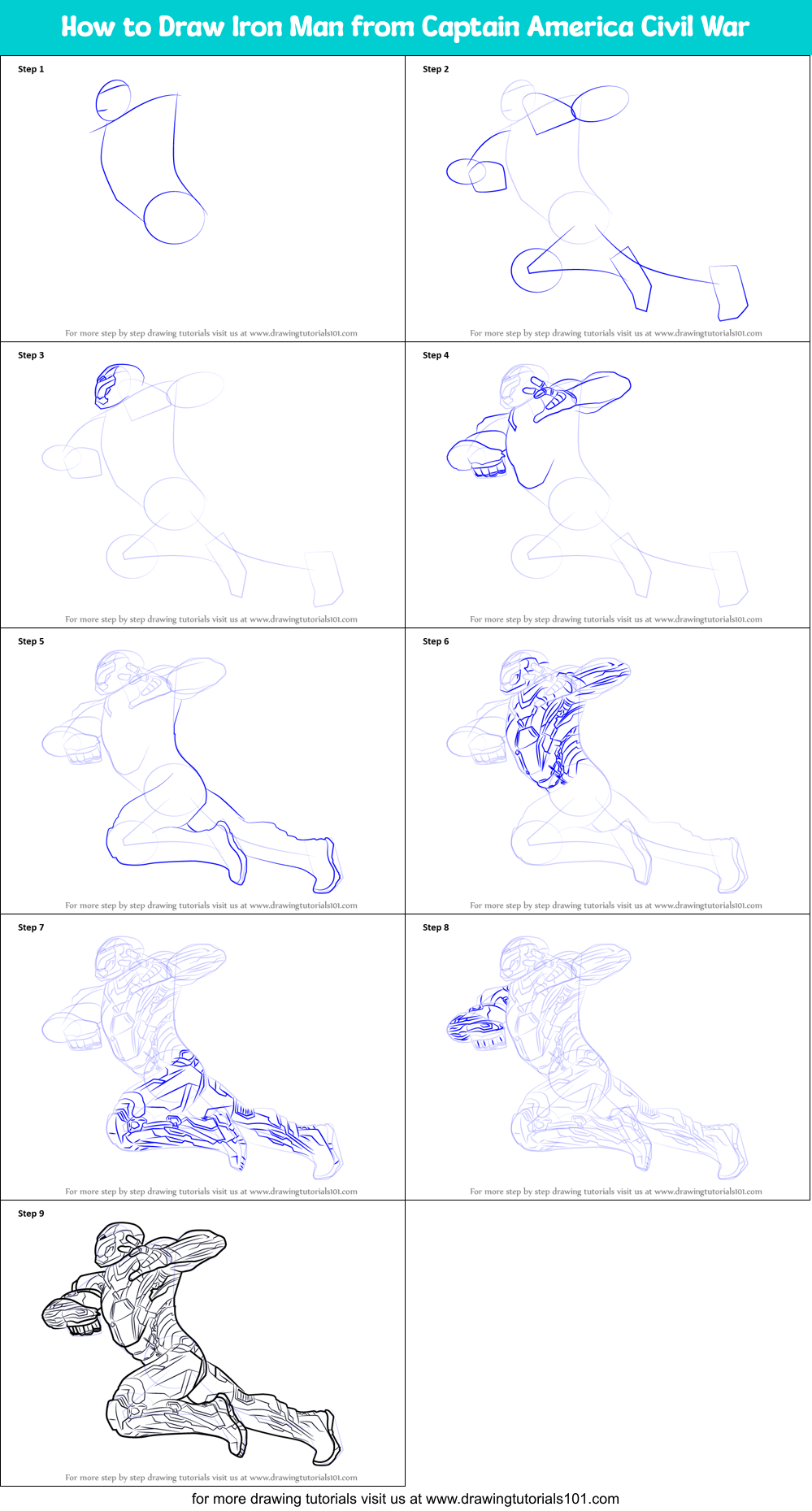 How to Draw Iron Man from Captain America Civil War Printable Step by Step