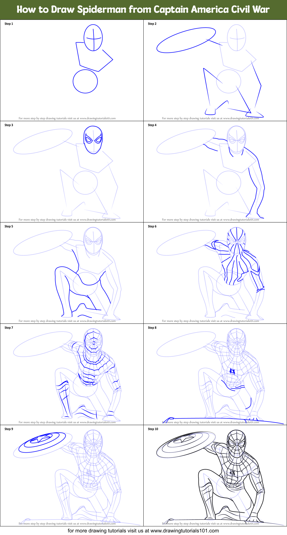 How to Draw Spiderman from Captain America Civil War Printable Step by Step