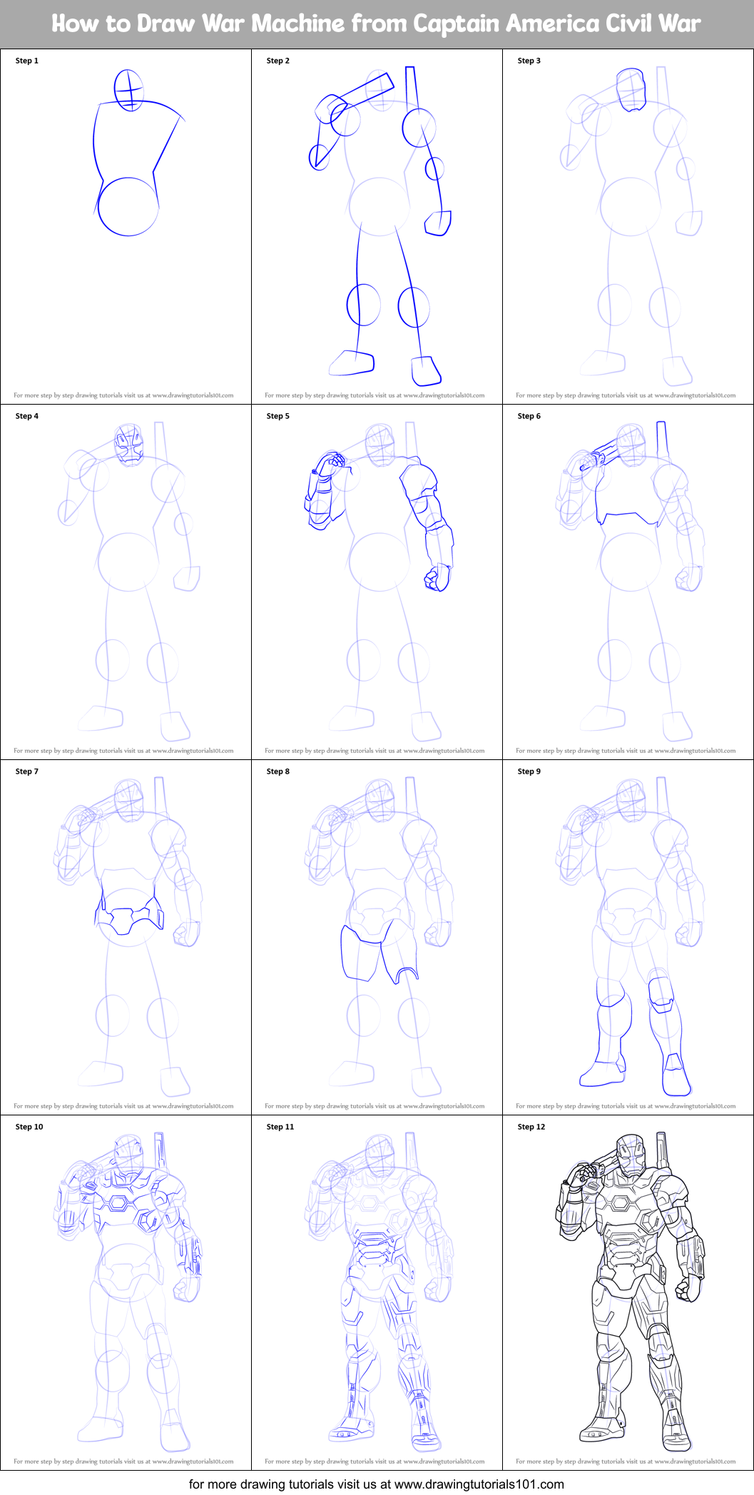 How to Draw War Machine from Captain America Civil War Printable Step by Step