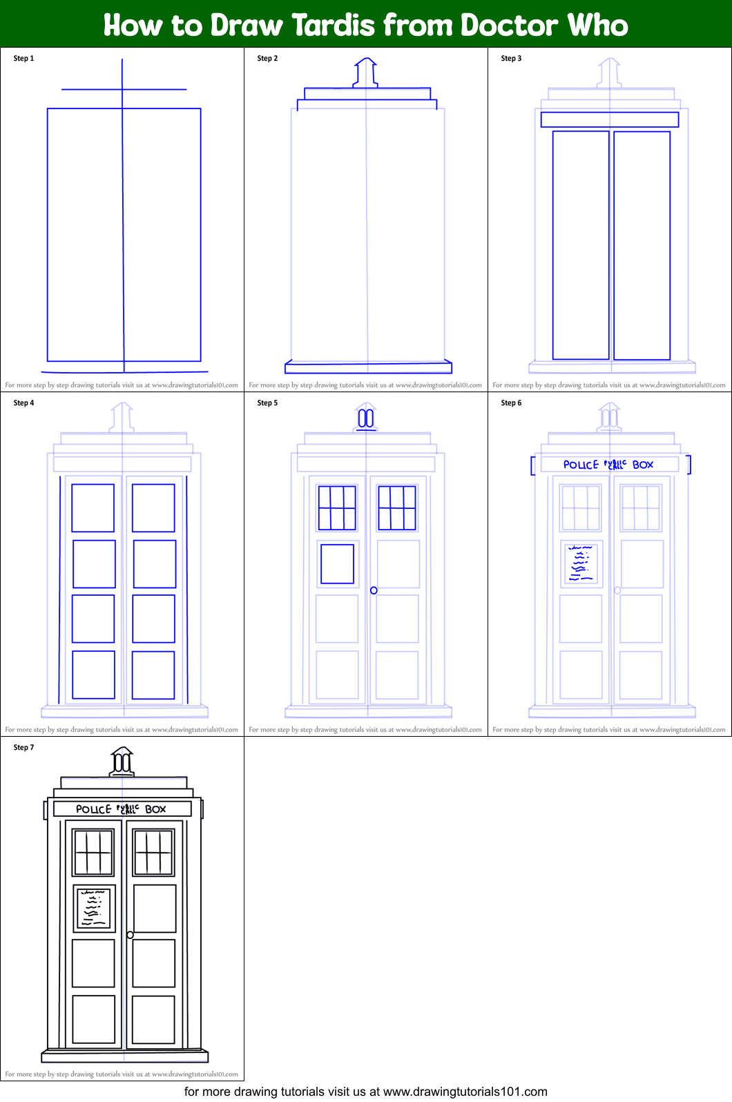 How to Draw Tardis from Doctor Who printable step by step 