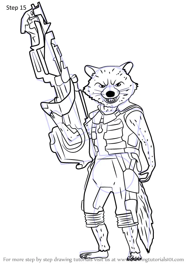 Learn How to Draw Rocket Raccoon from Guardians of the Galaxy